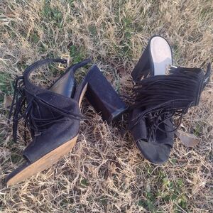 Black Fringe Sandals